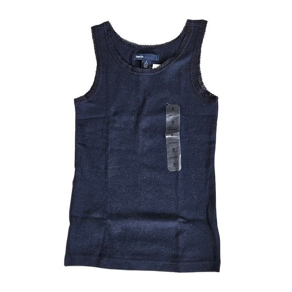 GAP KID Girls Lace Trim Navy Blue Tank Top Tee Shirt Size S
